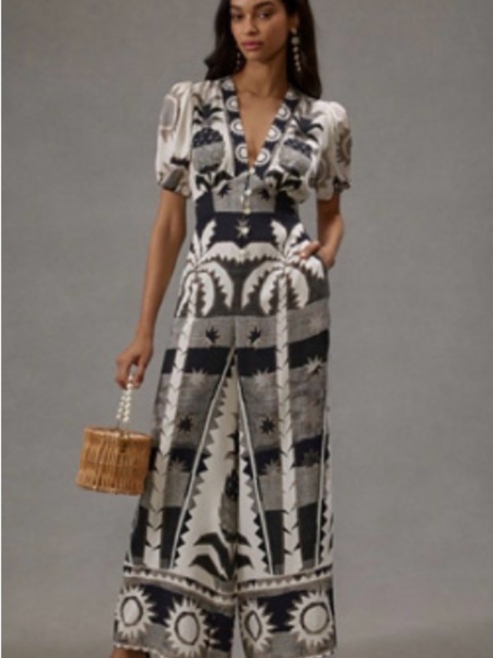 FARM Rio Puff-Sleeve Linen Jumpsuit